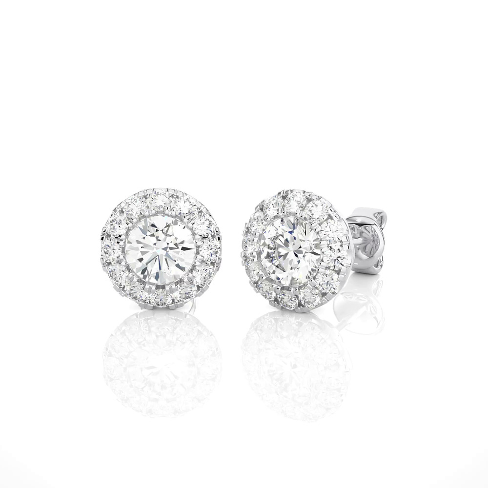 360 degree view of Round Lab Diamond Halo Studs (1 ct. tw.)